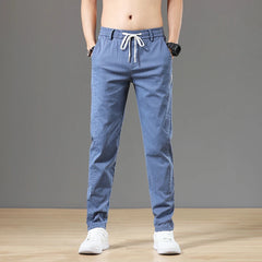 Summer Men's Pants Cotton Classic Drawstring Elastic Waist Jogging