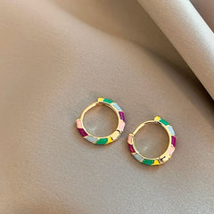 Design sense Mini Simple Colorful Drop Glaze Enamel Hoop Earrings