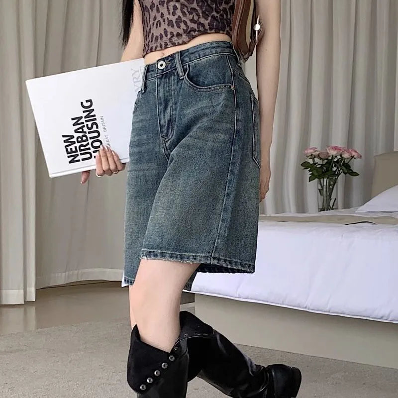 Summer Women's Denim Shorts Fashion High Waist Baggy Jeans