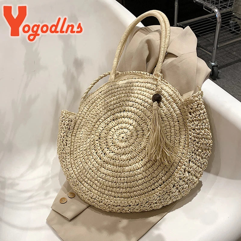 Summer Hollow Round Straw Bag For Women Beach Bag Bohemia Style