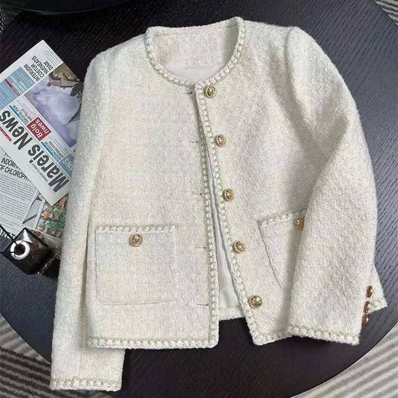 Fashion Cropped Tweed Jacket Women Vintage Elegant Coat