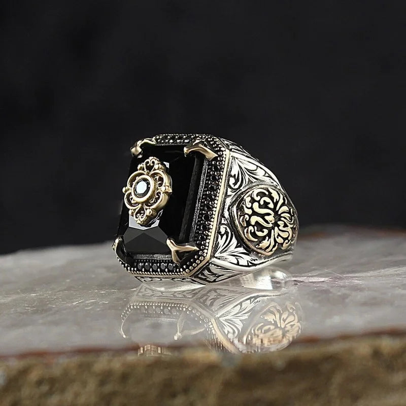 Retro Handmade Signet Ring for Men Vintage