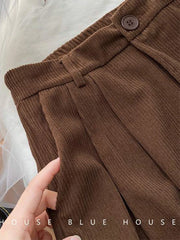 Vintage High Waist Corduroy Pants Women Classic Baggy Wide Leg