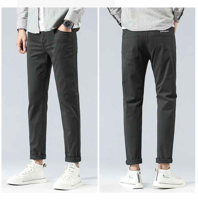 Cotton Casual Pants Classic Style Business Fashion Straight Stretch Trousers