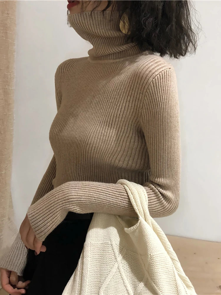 Turtleneck Tops Slim Pullover Jumper Knitted Sweater