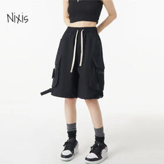 Black Cargo Shorts for Women Street Style Vintage Loose Straight