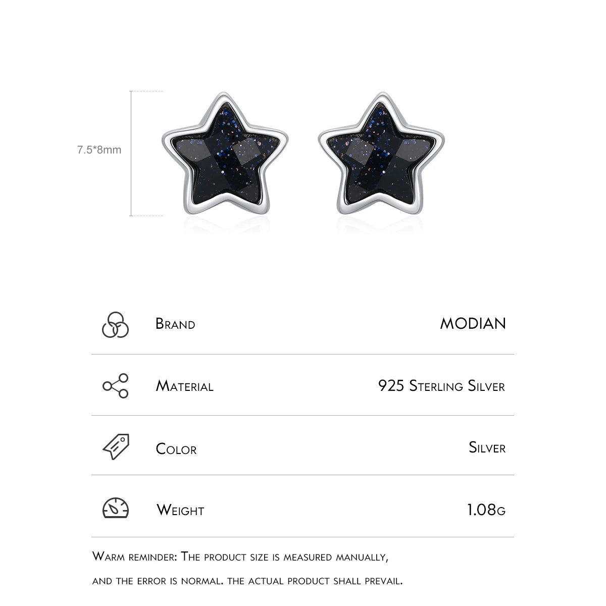 Silver Natural Stars Stud Earrings For Women Fashion Jewelry