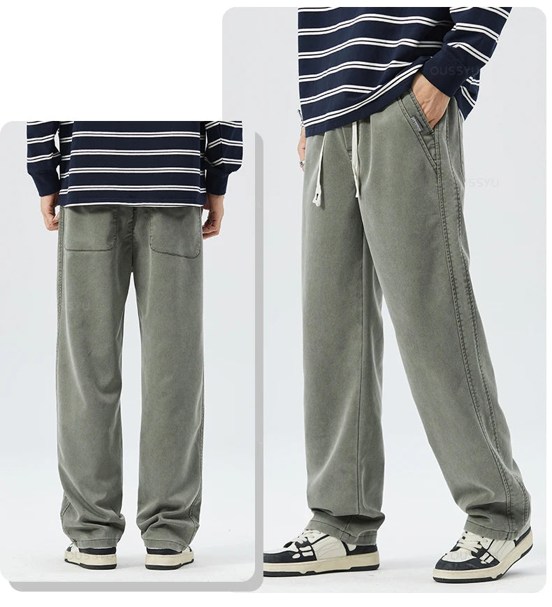 Men's Thick Loose Straight Elastic Waist Korea Casual Trousers