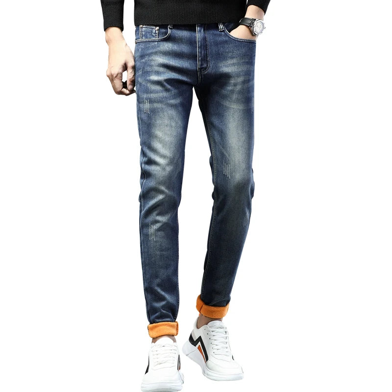 Fleece Thick Warm Pencil Jeans Classic Pocket Men's Trendy Fashion