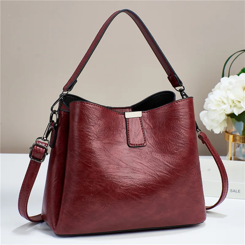 Fashion Bucket Pu Leather Handbags Vintage Shoulder Bags