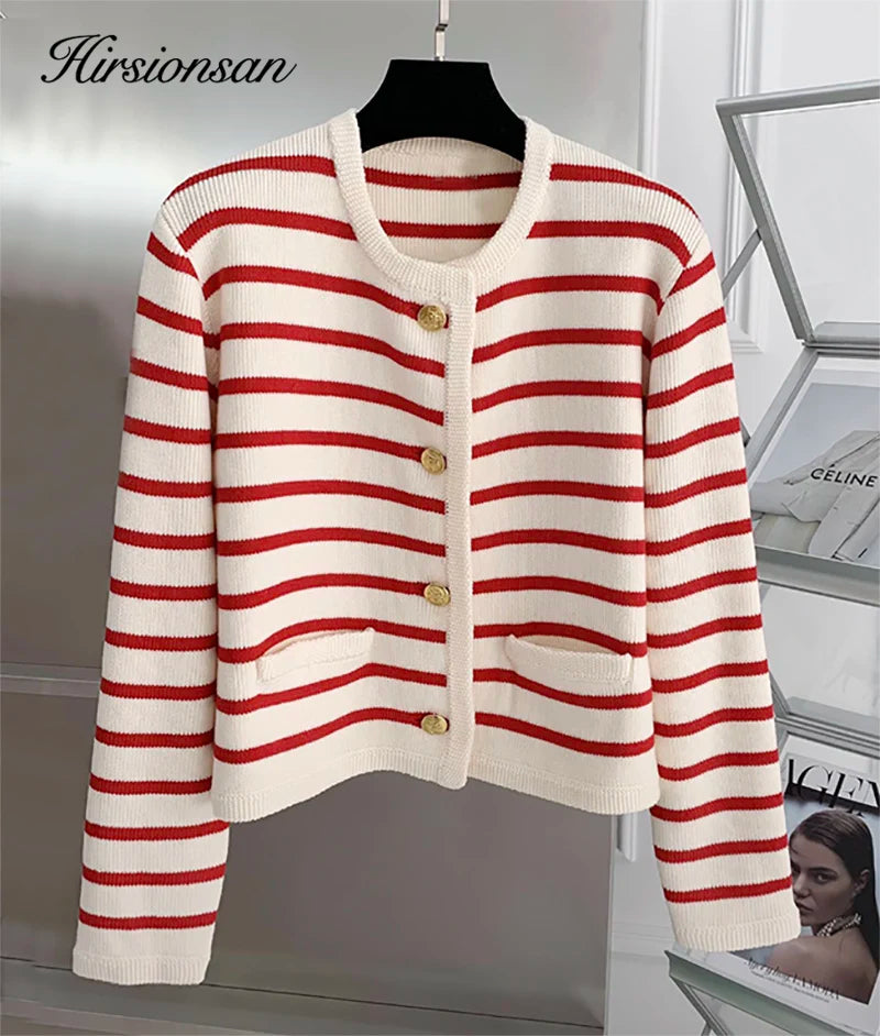 Vintage Striped Sweater Style Warm Knitted Cardigan