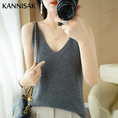 Knitted Camis Women Tops Loose V-neck Sleeveless