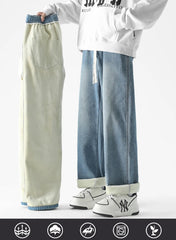Men's Fleece Thickened Warm Jeans Baggy Straight Fashion Casual