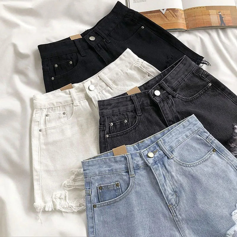 Summer Denim Shorts Fashion Ripped Holes High Waist