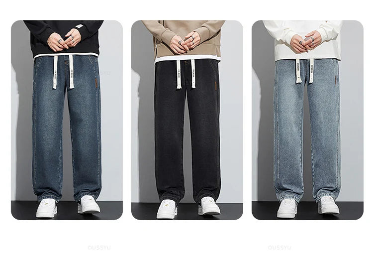 Clothing Cotton Jeans Men Baggy Elastic Waist Cargo Denim