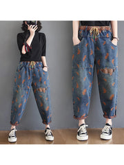 Jeans For Women Spring Street Embroidery Color Contrast Loose