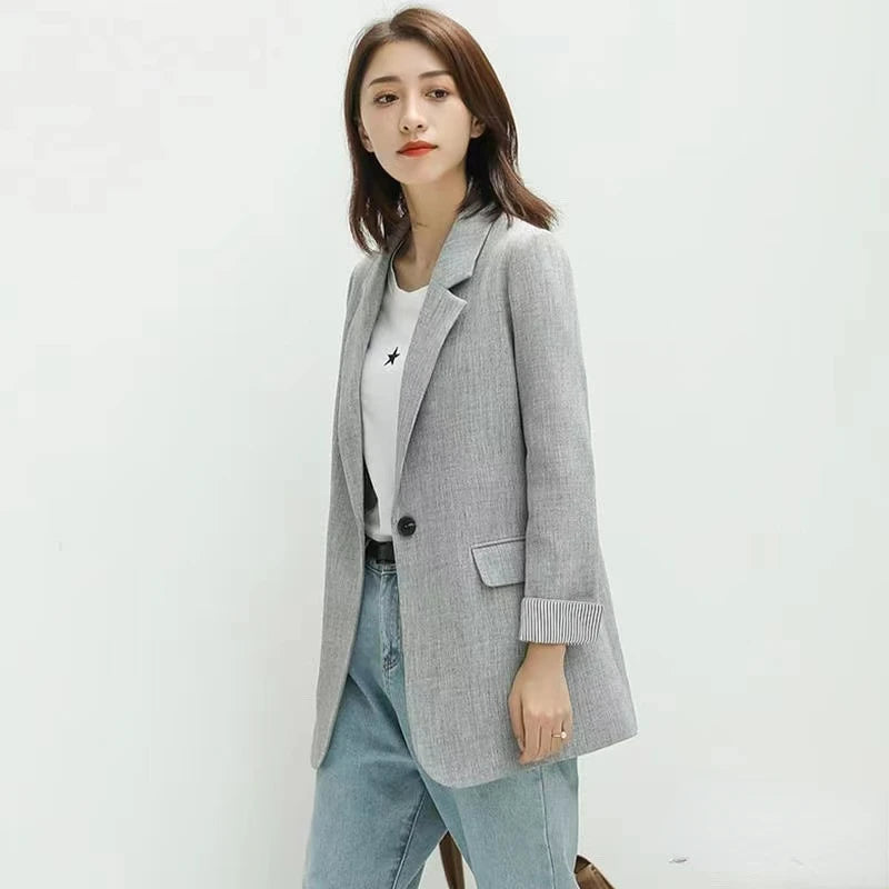 Ladies Long Sleeve Casual Blazer Fashion Business Plaid Suits