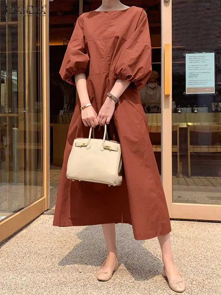 Fashion Sundress Casual Solid 3/4 Sleeve OL Work Midi Robe Oversize