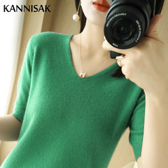 Sweaters Short Sleeves V-neck Shirt Knitwear