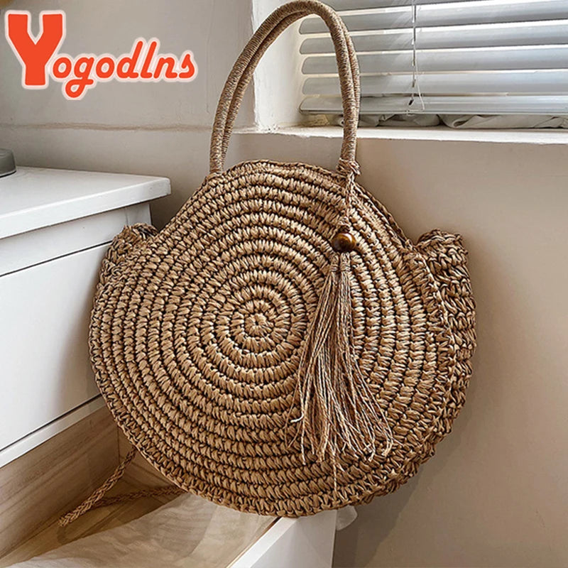 Summer Hollow Round Straw Bag For Women Beach Bag Bohemia Style