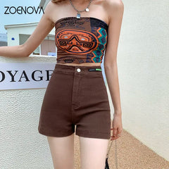 Summer Fashion Shorts Coffee High Elastic Style