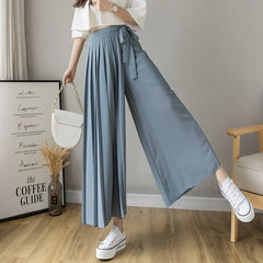 Style Women Pleated Chiffon Trousers High Waist Pants