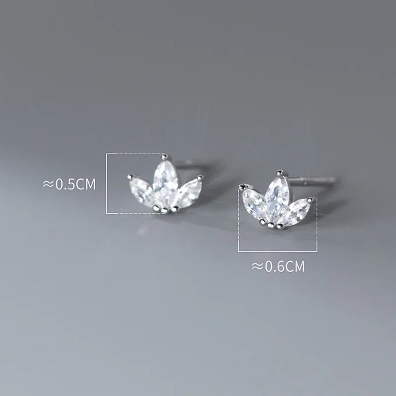 Silver Shiny Small Leaf Zircon Stud Earrings Fashion Jewelry