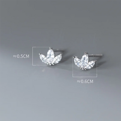 Silver Shiny Small Leaf Zircon Stud Earrings Fashion Jewelry