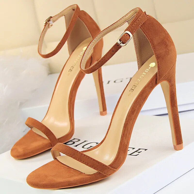 Shoes Summer Sandals Suede Hollow High Heels Stiletto