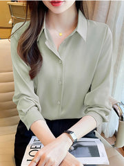 Minimalist Long Sleeve Satin Blouses Shirt Style Solid