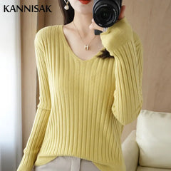 Sweater V-neck Warm Pullovers Long Sleeve Basic Tops