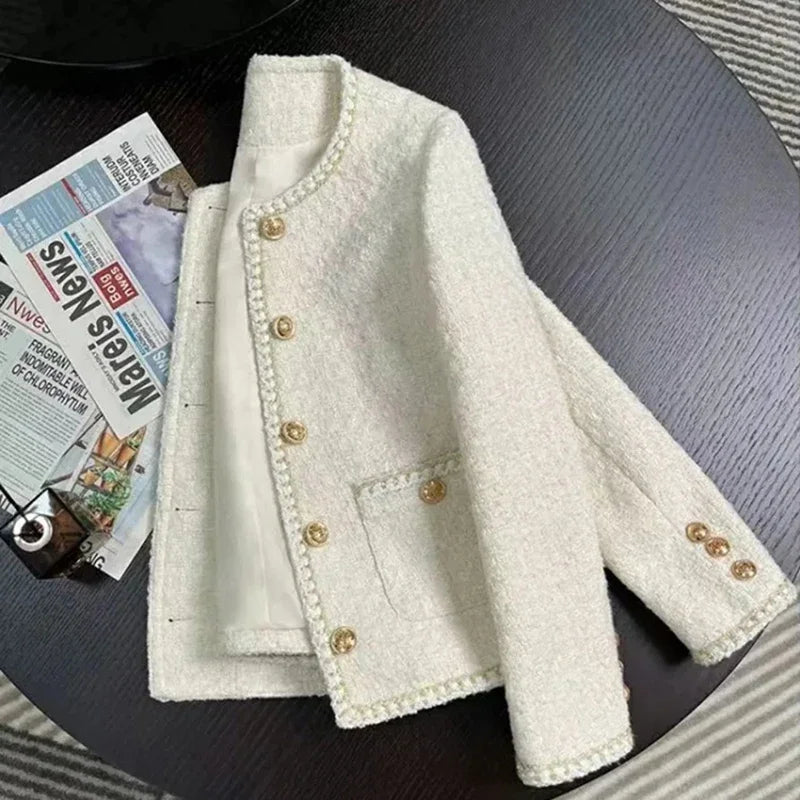 Fashion Cropped Tweed Jacket Women Vintage Elegant Coat