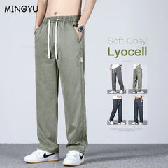 Brand Clothing Lyocell Jeans Drawstring Elastic Waist Casual Denim Pants