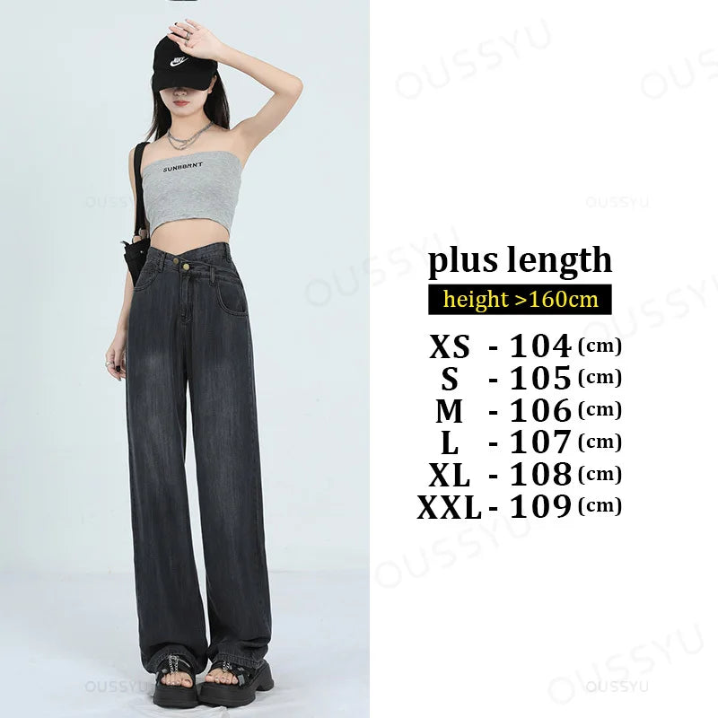 Woman Jeans Thin Loose Wide Leg Straight High Waisted Pant