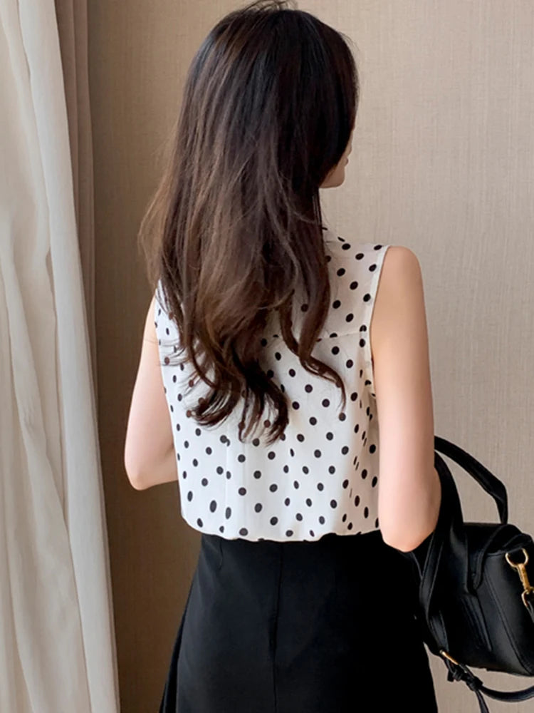 OL Style Shirts Women Turn-down Collar Sleeveless Blouse