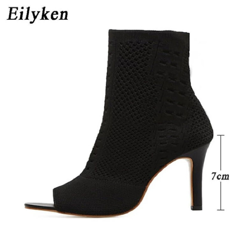 Style Peep Toe Ankle Boots Stretch Fabric Out Breathable