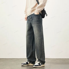 Fabric Jeans Thick Loose Wide Leg Pants Straight Casual Trousers Plus Size
