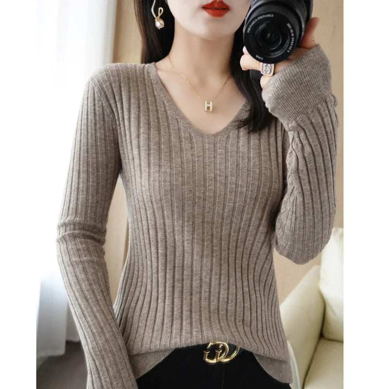 Sweater V-neck Warm Pullovers Long Sleeve Basic Tops