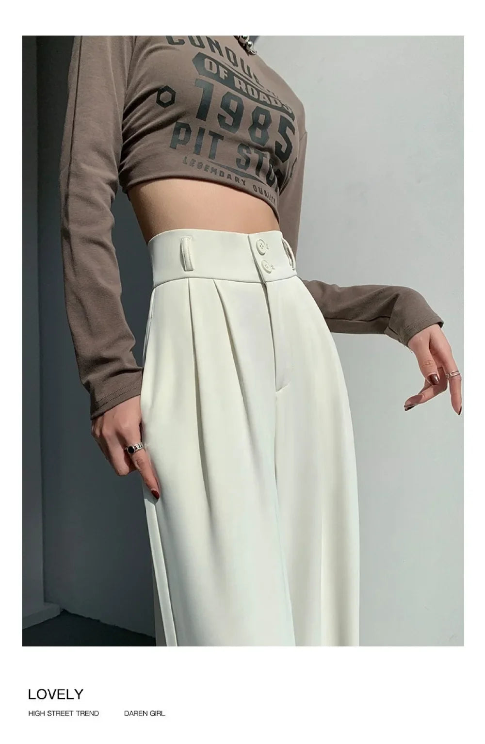 High Waist Solid Zipper Straight Women's Pants Fashion