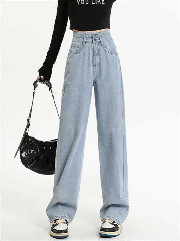 High Waisted Jeans Fashion Vintage Wide Leg Casual Streetwear Retro