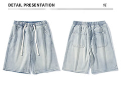 Men's Summer Baggy Straight Denim Shorts Elastic Waist Fashion