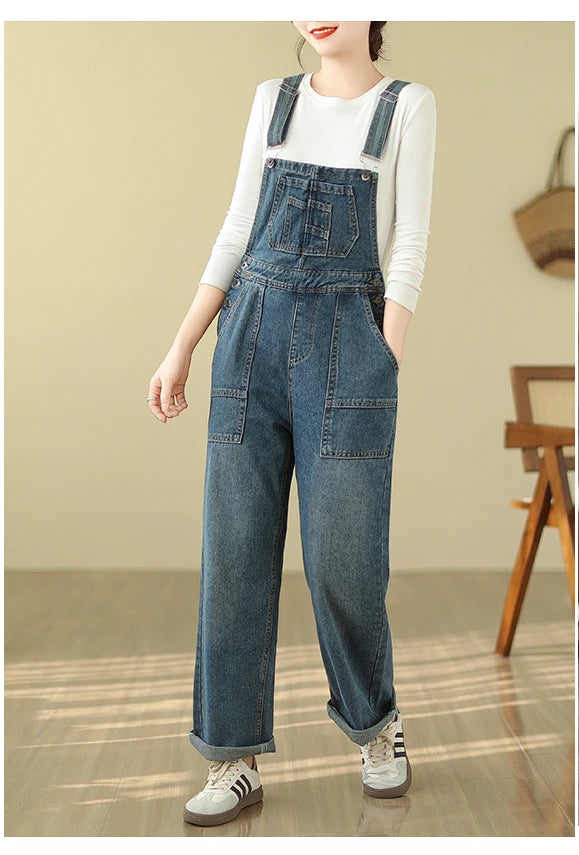 Women's Denim Jumpsuit Fashion Style Loose Casual Multi Pocket