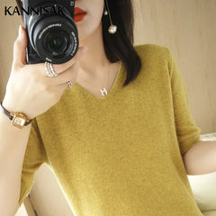 Sweaters Short Sleeves V-neck Shirt Knitwear