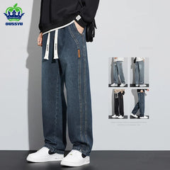 Clothing Cotton Jeans Men Baggy Elastic Waist Cargo Denim