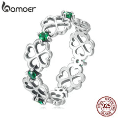 Silver Ring Four Leaf Clover Good Luck Band Ring for Women