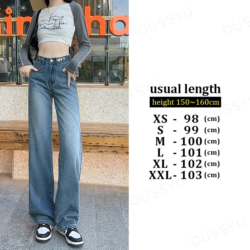 Straight  Jeans Adjust Elastic High Waist Vintage Denim Pants