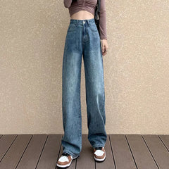 Women's High Waist Straight Jeans Streetwear Boyfriend Denim Pants