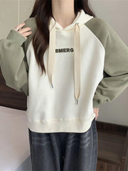 Fashion Letter Women Harajuku Hoodies Long Sleeve Patchwork Pullovers