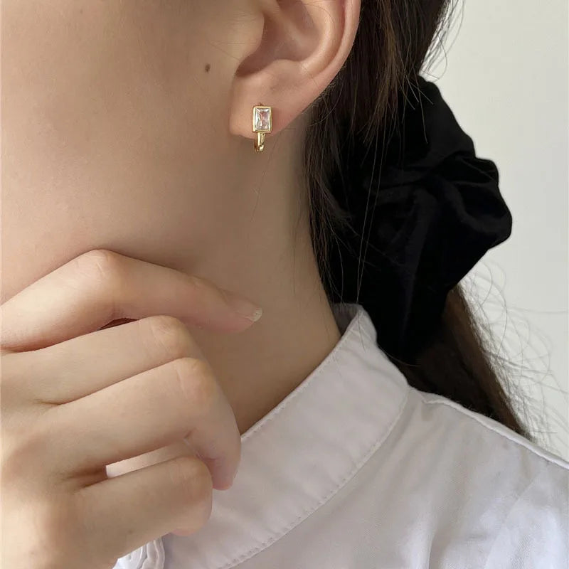 Minimalist Geometric White Zircon Earrings Jewelry