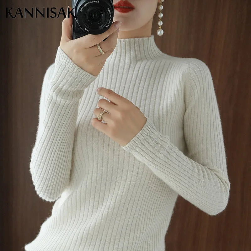 Sweater Solid Mock Neck Shirt Slim Fit Stretch Pullovers